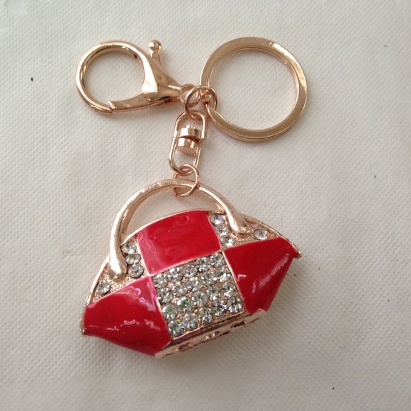 2-Way Red-White Enamel on Metal Handbag Charm- Key Chain - Picture 6 of 8